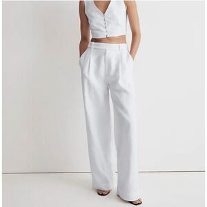 Madewell White 100% Linen Wide Leg Pleated Trousers Pants Womens 8 Quiet Luxury